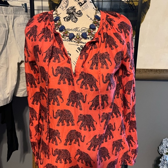 J. Crew Vibrant Red Elephant Print Blouse - Picture 1 of 4